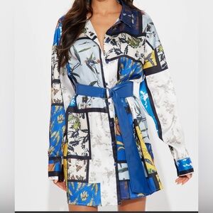 Colorful Patterned Shirt Dress with Belt